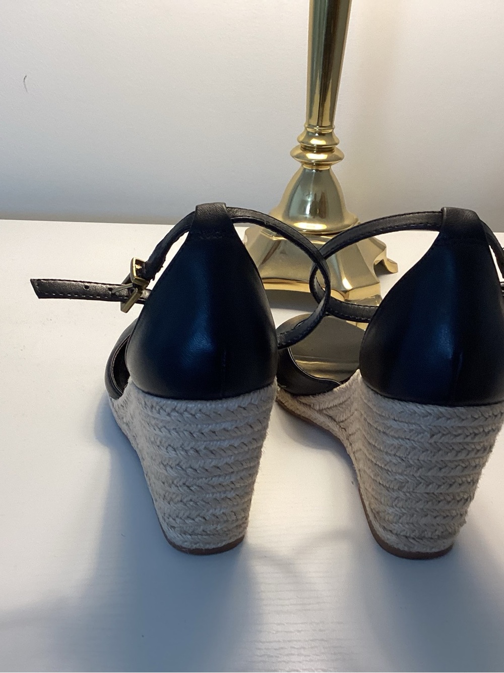 Vince Camuto Black Leather Espadrille Wedge Sandals - Picture 3 of 4